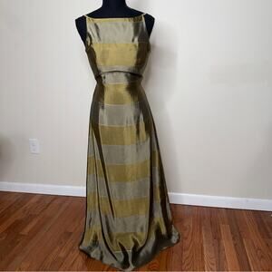 Jessica McClintock VTG Y2K Party Prom Evening Gown Maxi Dress Gold Silver SZ 2